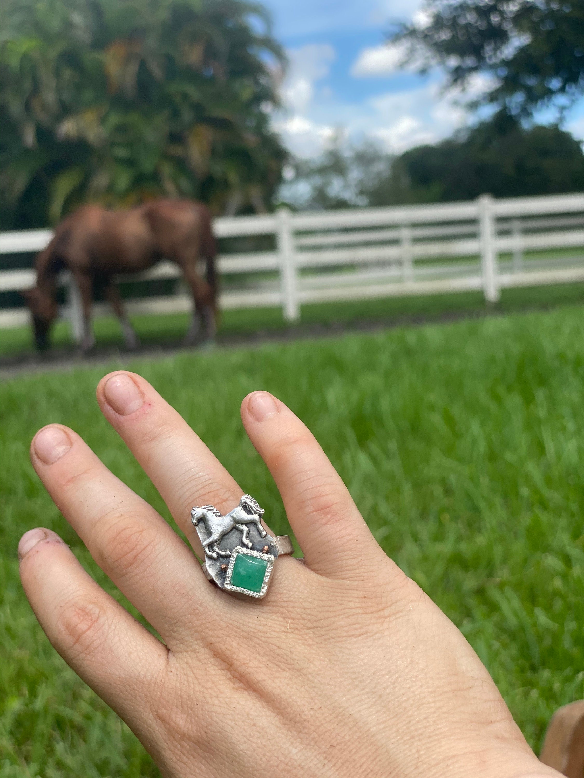 Horse Ring Equestrian Jewelry Emerald Ring Animal Lover Etsy