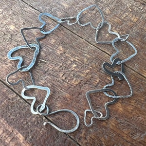 heart link bracelet, sterling silver jewelry, hand forged bracelet, OOAK