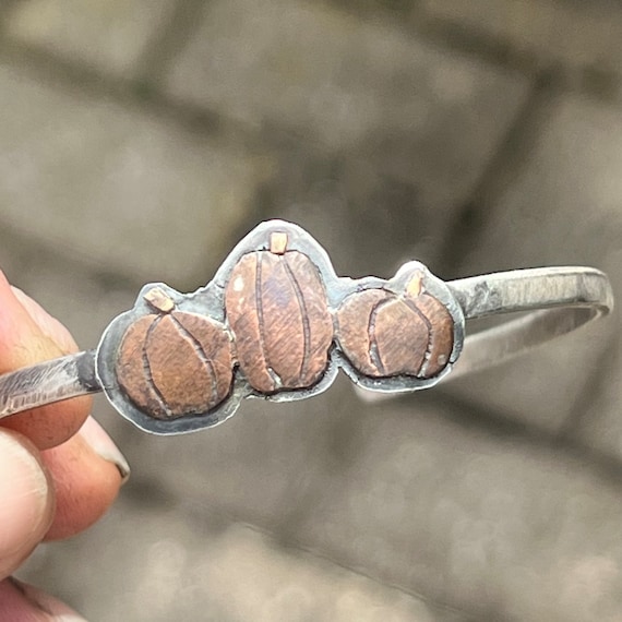 pumpkin cuff, mixed metal jewelry, fall bracelet