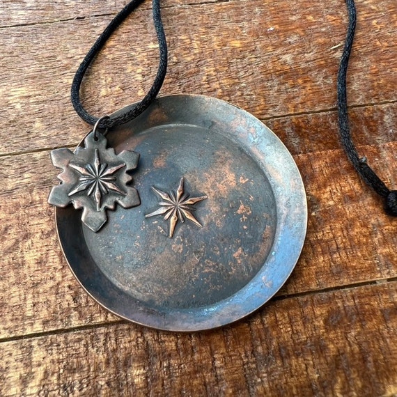 Snowflake gift set, copper jewelry, trinket dish, copper pendant