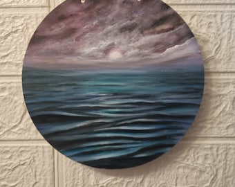 Original ocean waves painting on wooden board painting nature painting 20 cm