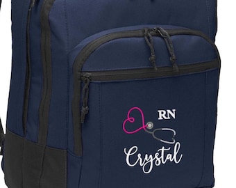 Personalized Nurse Backpack Custom Embroidered Heart Stethoscope RN CNA LPN Respiratory Therapist Medic Nursing Student Graduation Gift
