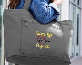 Personalized Nurse Carryall Tote Bag Heart Stethoscope RN CNA LPN Respiratory Therapist Medic Nursing Student Graduation Gift Paramedic