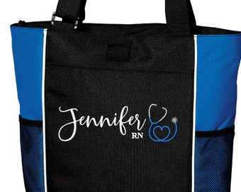 Personalized Nurse Tote Bag Handbag Heart Stethoscope RN CNA RT Paramedic Medic Nursing Student Graduation Gift