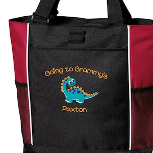 Personalized Kids Overnight Tote Bag: Embroidered Dinosaur or Unicorn