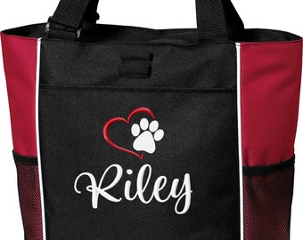 Personalized Dog Tote Bag Travel Toy Bag Custom Embroidered Dog Mom Gift Heart Paw Corgi Golden Doodle Yorkie Chihua Dog Lover Gift