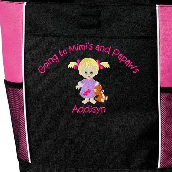Personalized Going to Grandma's, Nana's, Mimis, Grandma and Grandpa's Nana and Papa's Overnight Kids Tote Bag Embroidered