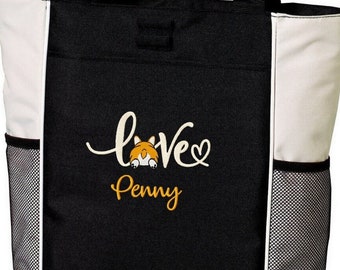 Personalized Dog Tote Bag Travel Toy Bag Custom Embroidered Dog Mom Gift Heart Paw Corgi Golden Doodle Yorkie Chihua Dog Lover Gift