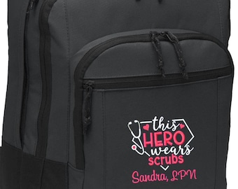 Personalized Nurse Backpack Custom Embroidered Heart Stethoscope RN CNA LPN Respiratory Therapist Medic Nursing Student Graduation Gift