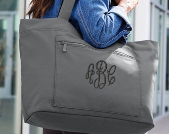 Monogrammed Tote Bag Custom Embroidered Personalized Zippered Carryall Large Capacity Jumbo Travel Tote Carry-all Bag Great Gift!