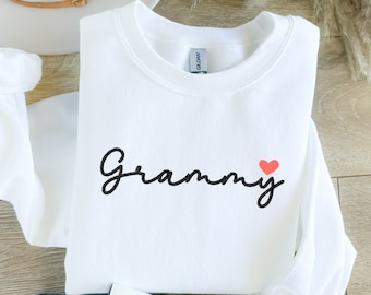 Ricamato personalizzato Mama Nonna Grammy Gigi GiGi Nana Mimi Memere Abuela Accogliente felpa girocollo maglione Cuore Regalo per la festa della mamma!