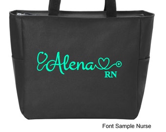 Personalized Nurse Tote Bag Handbag with Heart Stethoscope RN CNA LPN Respiratory Therapist Nursing Student Graduation Gift  Zip-Top Closure