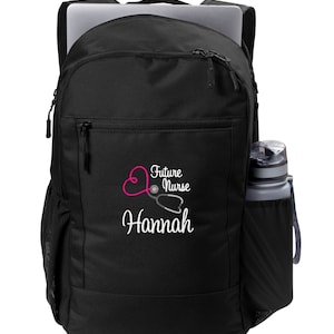 Personalized Nurse Backpack Custom Embroidered Respiratory Therapist Paramedic RN CNA NICU Medic Student Future Nurse Appreciation Gift Black