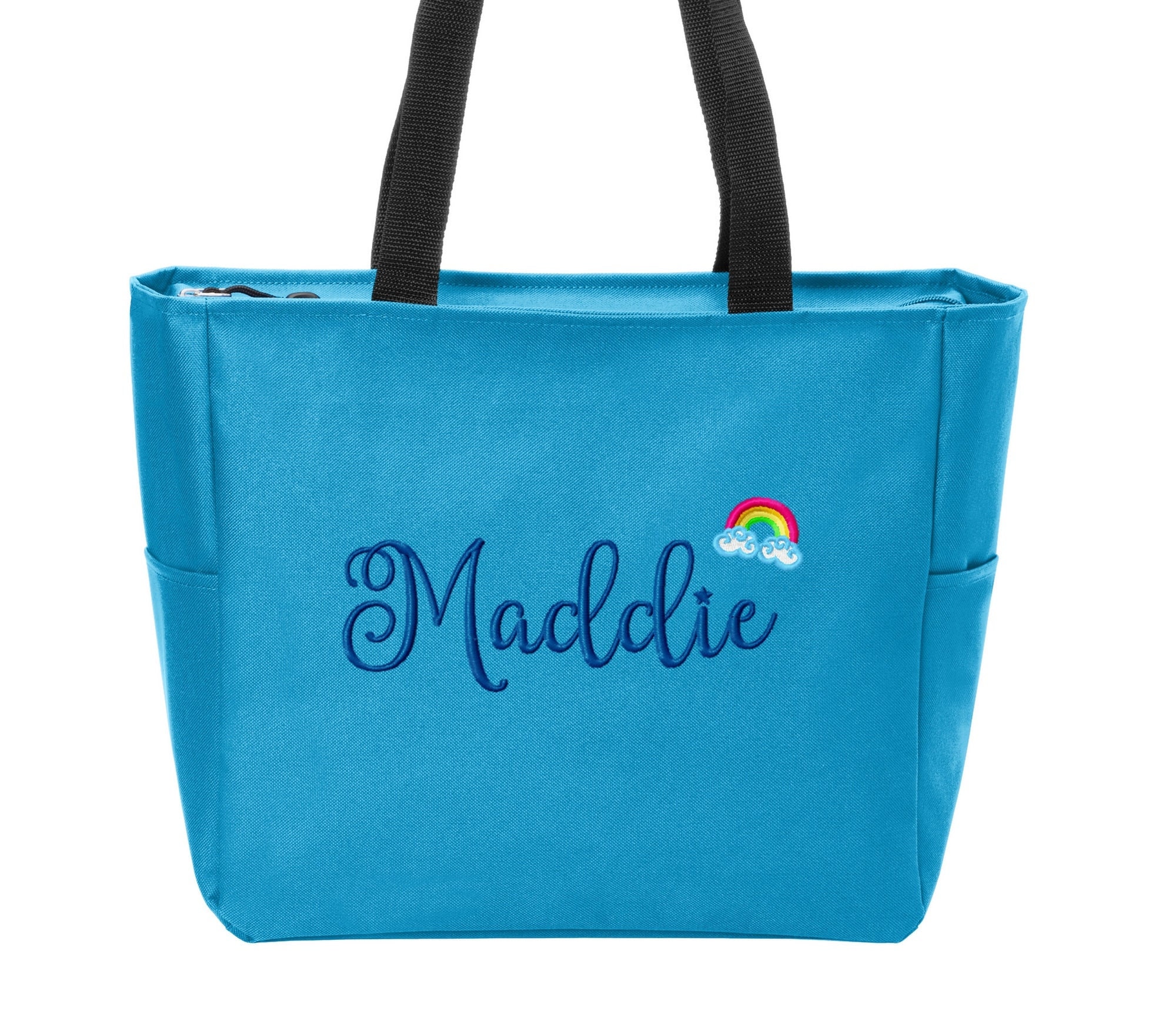 Personalized Girl Boy Kids Tote Bag Daycare Day Care  Beach Bag Sleepover Overnight Bag Toy Tote Custom Embroidered Zippered Closure