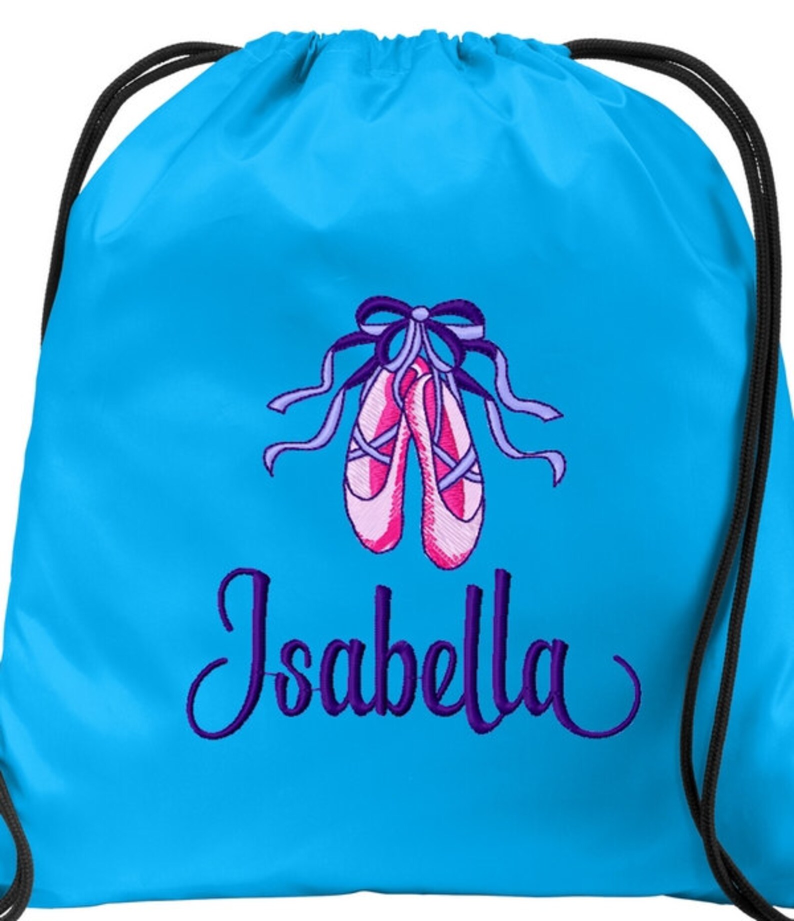 personalized ballerina bag with girls name dance ballet shoes cinch bag sack drawsting backpack custom embroidered