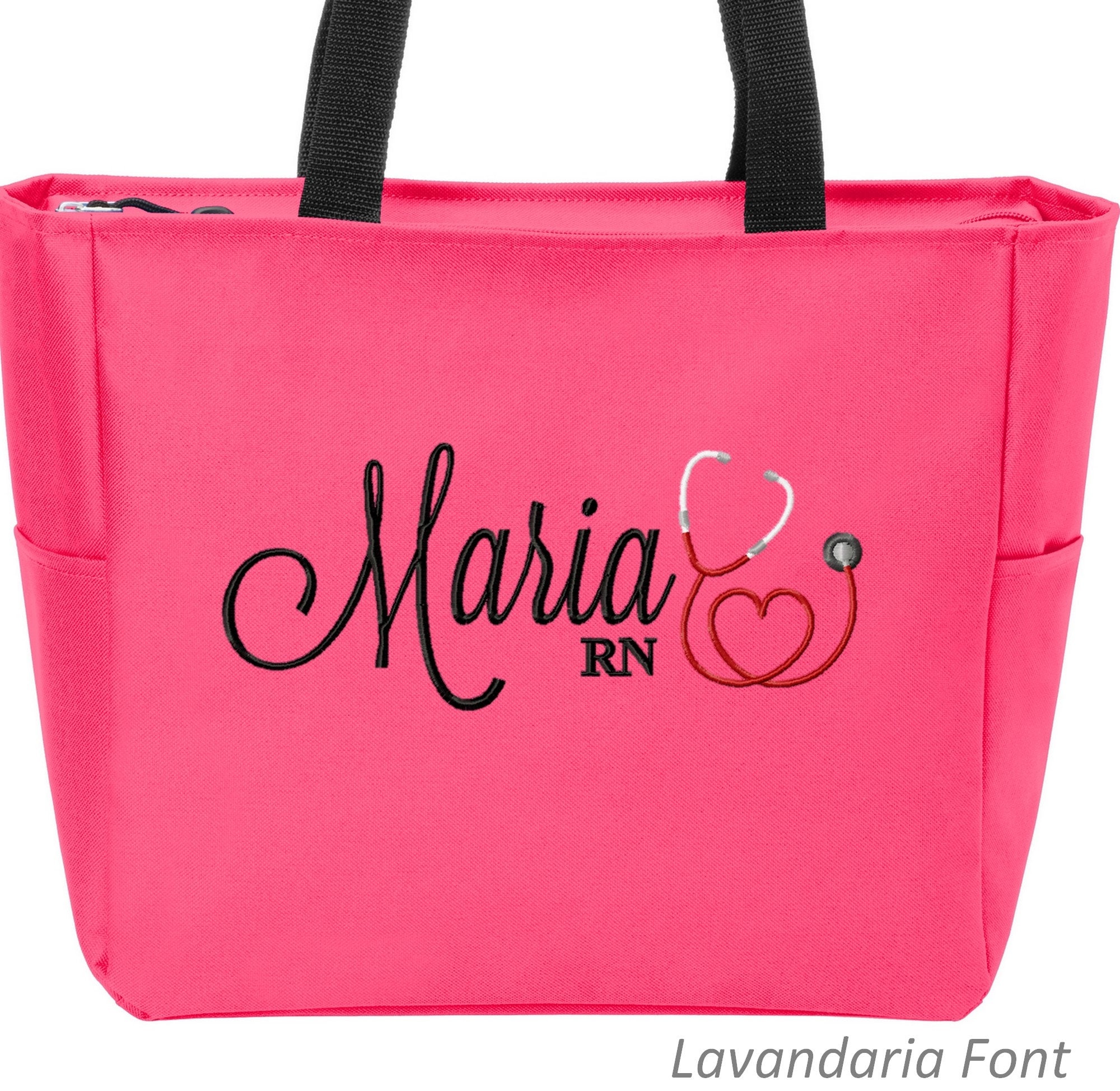 Personalized Nurse Tote Bag Handbag with Heart Stethoscope RN CNA LPN Respiratory Therapist Nursing Student Graduation Gift  Zip-Top Closure