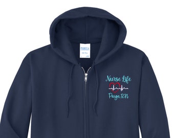 PELUSCIAMO Felpa Ospedale Infermiere Dottore Stetoscopio Cuore | Felpa Unisex con Cappuccio e Zip Lunga | Personalizzabile con Il Tuo Nome Il Tuo reparto E La Tua Qualifica PS 02202-002