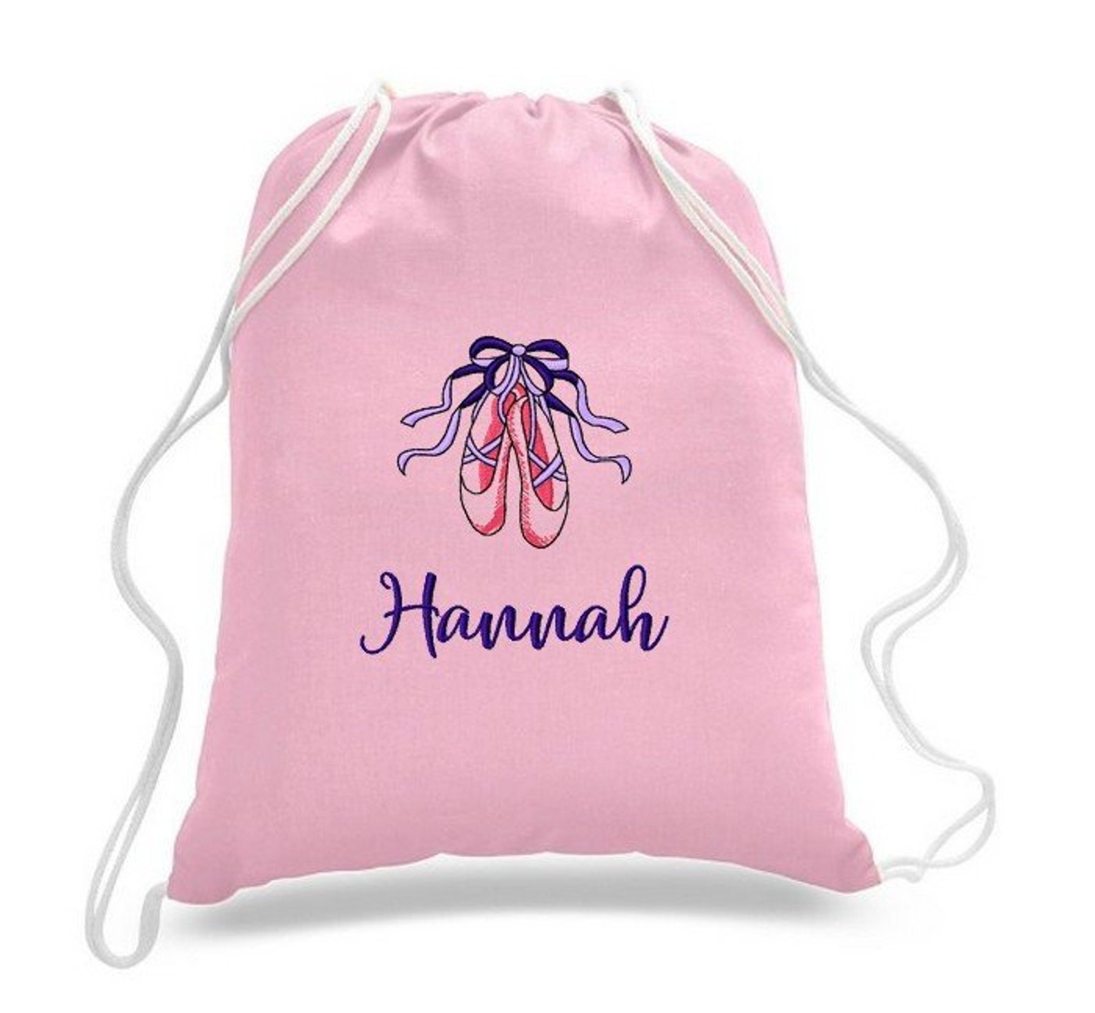 personalized dance ballet shoes drawstring backpack ballerina girl cinch bag sack custom embroidered