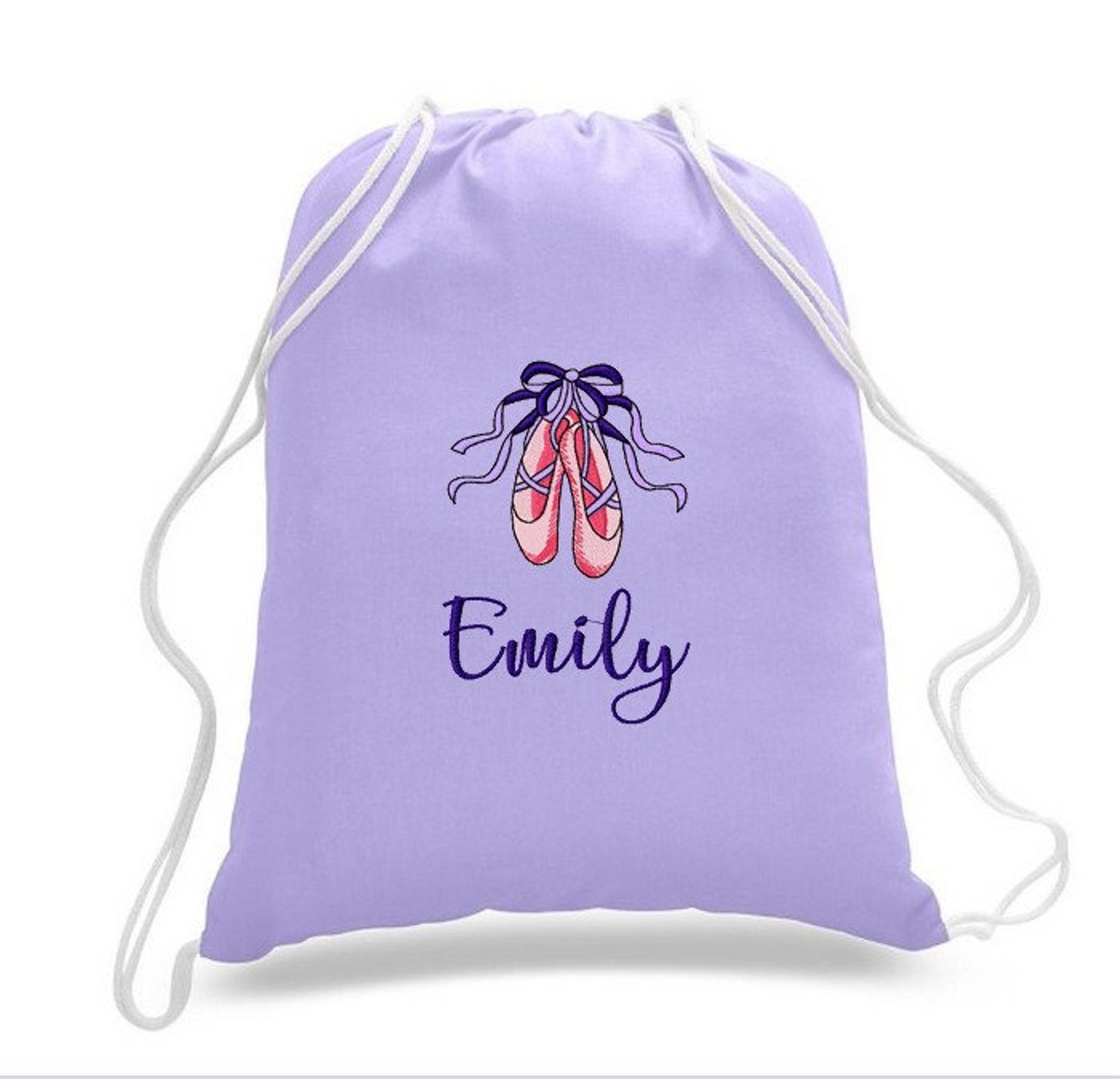 personalized dance ballet shoes drawstring backpack ballerina girl cinch bag sack custom embroidered