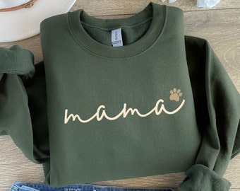 Dog Mama Sweatshirt Pet Mama Custom Embroidered Dog Mom Pet Lover Paw Crewneck Sweatshirt Sweater Mother's Day Gift!