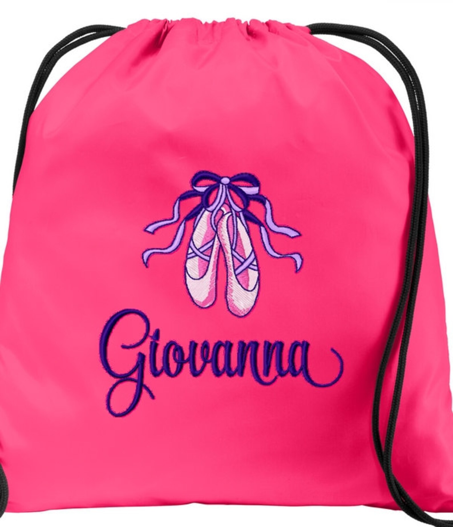 personalized ballerina bag with girls name dance ballet shoes cinch bag sack drawsting backpack custom embroidered
