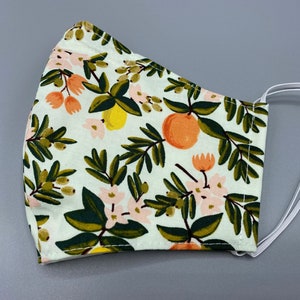 Rifle Paper Co, Machine Washable Cotton Face Mask w Filter Pocket and Nose Wire, Proceeds to be Donated, PRIMAVERA CITRUS FLORAL