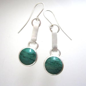 Parrot Wing Chrysocolla Cabochon Sterling Silver Earrings, Green Stone Earrings, Green and sterling Dangling earrings