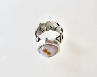 Polka dot agate and sterling silver American size 7 ring