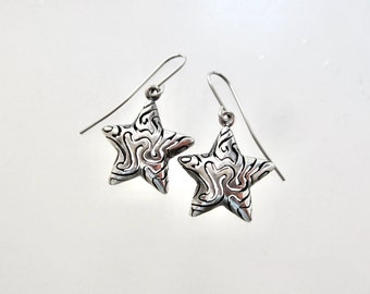 Sterling Silver Star Earrings, Funky Star earrings, Pierced domed star