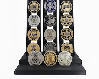Challenge Coin Display Stand, First Responder Military Police Holder (Up to 2" Coins)