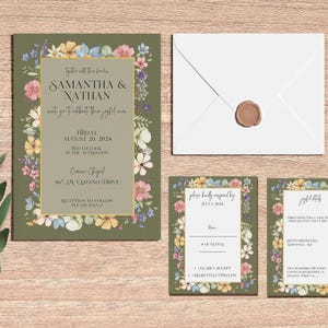Sage Green Floral Wedding Invitation Template, Canva Wedding Invitation Floral, Secret Garden Wedding Invitation, Garden Wedding Invitation