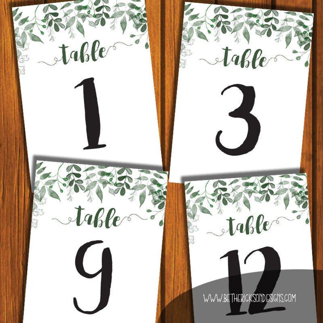 Garden Wedding Table Numbers, Table Number Printable, Table Number ...