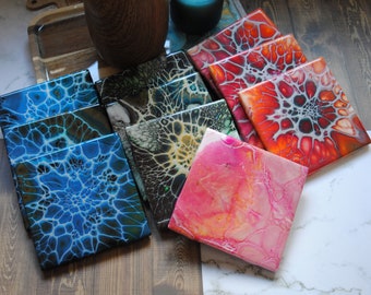 Ceramic Coasters, Hand painted. Bloom Style Painting, Resin Coated, Acrylic Painted Tiles, Assorted Colors