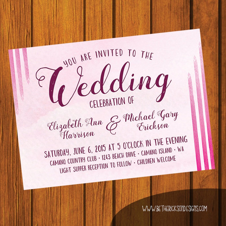 Watercolor Wedding Invitation / Pink Watercolor Wedding
