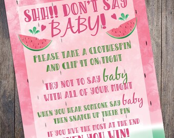 Watermelon Baby Shower Sign / Game Sign / 8x10 / Shh! Don't Say Baby Game / Baby Shower Game / Print at Home / DIY / Instant download