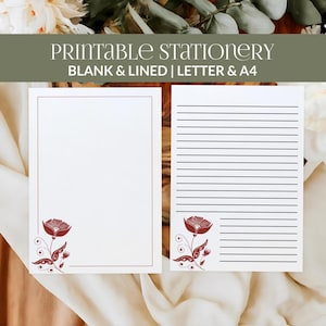 Floral Stationary Printable, Downloadable Stationary Paper, Printable Stationery Paper, Letter Writing Stationery, Floral Stationary Set