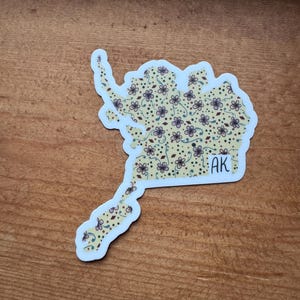 Alaska Sticker, Water bottle sticker, State stickers, Waterproof Sticker, Vinyl Sticker, Travel Stickers, State of Alaska, Alaska Floral