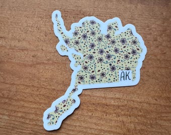 Alaska Sticker, Water bottle sticker, State stickers, Waterproof Sticker, Vinyl Sticker, Travel Stickers, State of Alaska, Alaska Floral