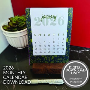 Druckbarer 2026 Desktop Kalender, druckbarer Minikalender, 5x7 Kalender Download, Digitaler Download Kalender, Monatskalender druckbar