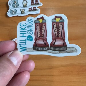 Pegatinas para actividades al aire libre, pegatinas impermeables para exteriores, pegatinas divertidas para senderismo, pegatinas de "Iré a caminar por bocadillos", pegatinas de vinilo para exteriores