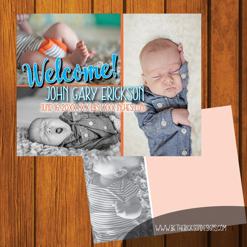 Baby Announcement Postcard / Postcard 5.5x4.25 / BIrth Etsy