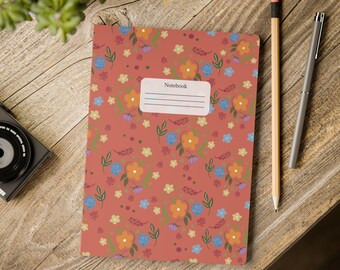 Floral Lined Journal, Terra Cotta Wildflower Notebook, Folk Art Journal, Small Notebook
