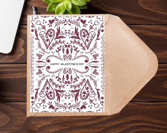 Valentines day card, Scandinavian Valentines, Greeting Card Valentines, Red Valentines