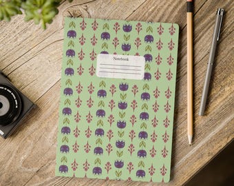 Scandinavian Journal, Sage Green, Soft cover Journal, Floral journal, Small journals, Folk art