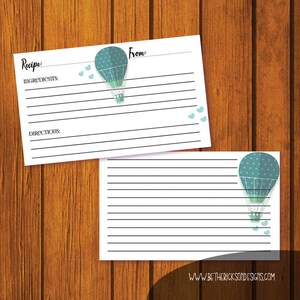Cartão de receita de casamento 4x6 / Cartão de receita / Cartão de receita de chá de panela / Cartão de receita de balão de ar quente / Download instantâneo