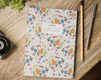 Floral Lined Journal, Linen Wildflower Notebook, Folk Art Journal, Small Notebook