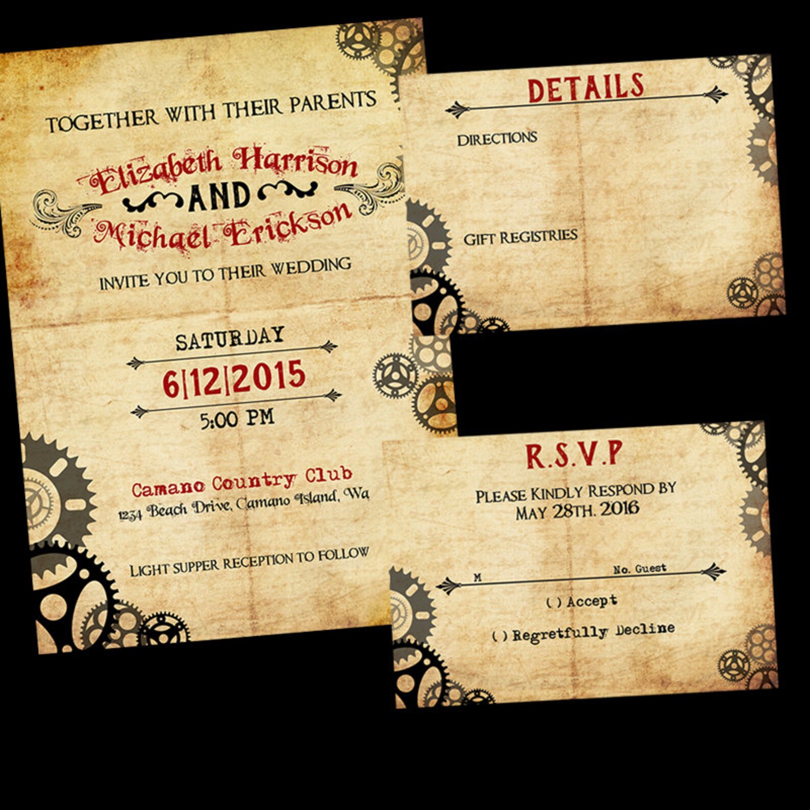 Steampunk Wedding Invitation / Steampunk Wedding Suite / Etsy
