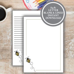 Bumble Bee Stationery Printables, Stationery Paper Downloads,Letter Writing Stationery, Printable Stationary Paper, Bumble bee gift for her