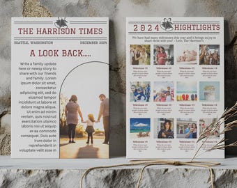Year In Review Template, Newspaper Christmas Card Template, Christmas Card Canva Template, Photo Christmas Card Template