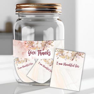 Afdrukbaar dankbaarheidskaarten, dankbaarheidspot afdrukbaar, Thanksgiving-pot, etiket dankbaarheidpot, ik ben dankbaar voor kaarten, Thankfulness Jars